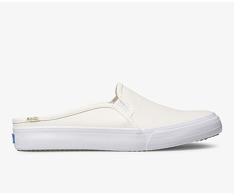 Keds Womens White Slip On Shoes - Keds Double Decker Mule Leather 834KZVJDA